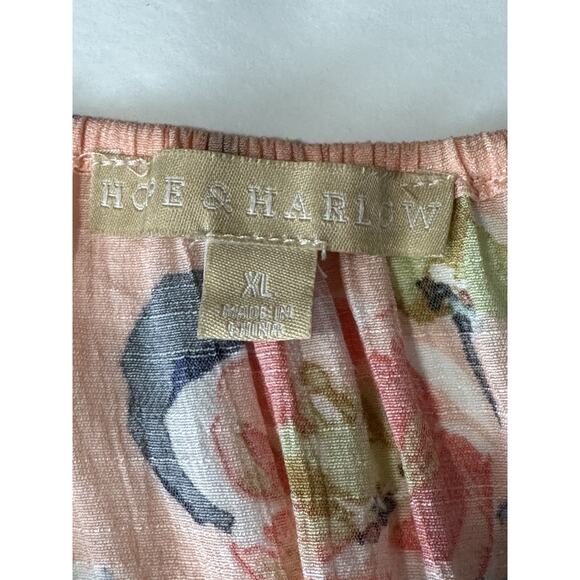 Hope & Harlow Women’s Size XL Peach Floral Top Gathered Neck Elastic Waist - Picture 9 of 13